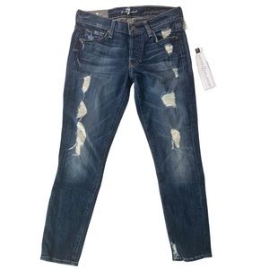7 For All Mankind Josefina Skinny Boyfriend Dark Distressed Jeans, size 23 NWT